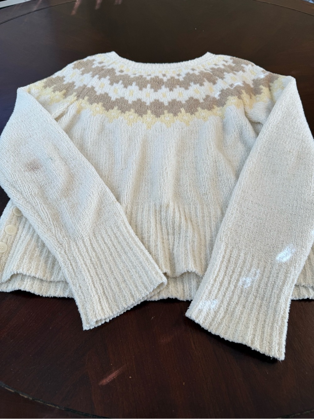 Sonoma Cream Fair Isle Yoke Scoop Neck Sweater
